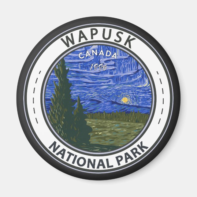 Wapusk National Park Canada Northern Lights Badge Magnet (Front)