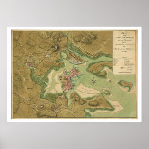 War in Boston Map - 1776 Poster
