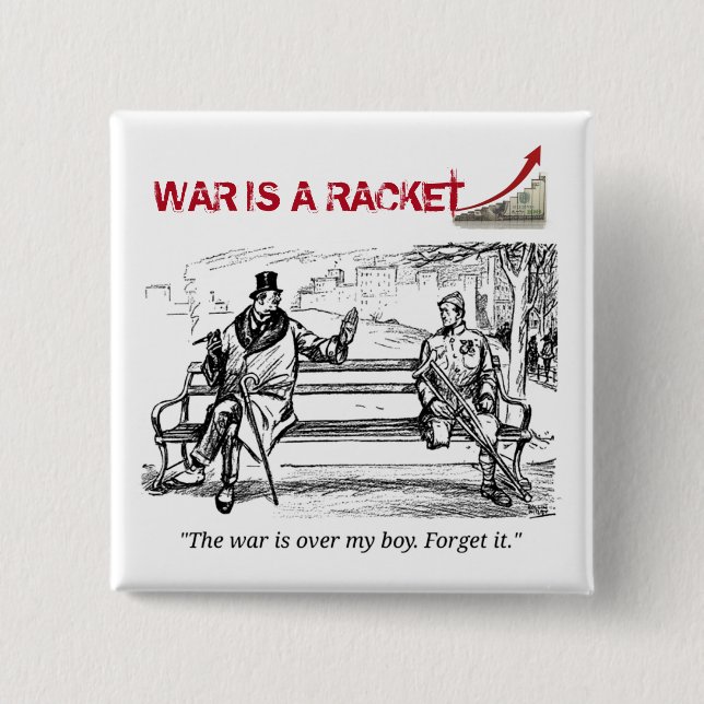 War is a racket 15 cm square badge (Front)