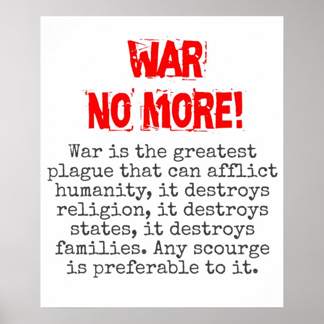 War Is The Greatest Plague - Anti-War Quote Poster (Front)