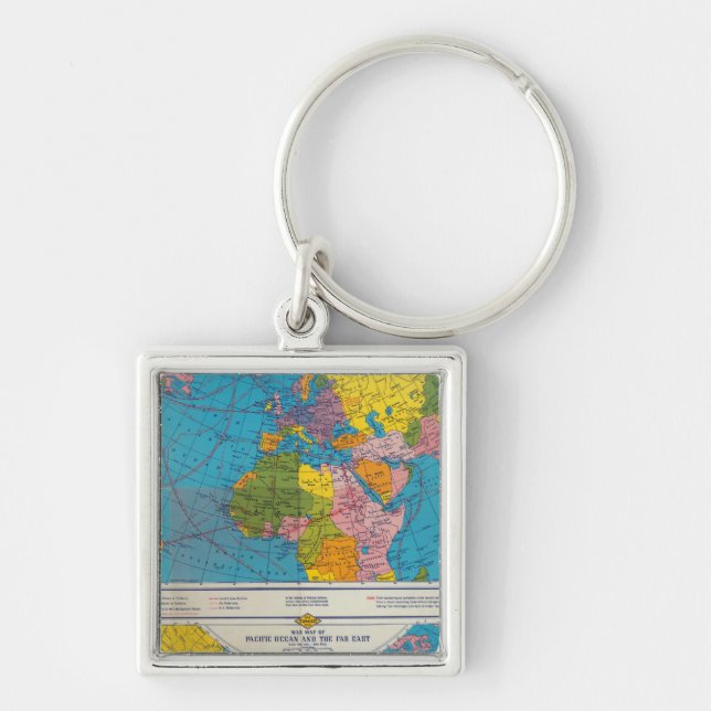 War map Atlantic, Eurasia, Africa, Pacific Ocean Key Ring (Front)