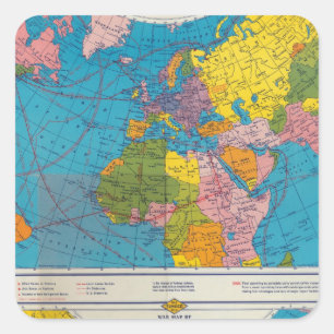 War map Atlantic, Eurasia, Africa, Pacific Ocean Square Sticker