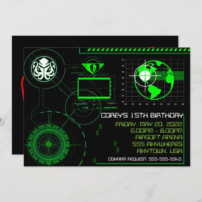 War Military Airsoft 5x7 Invite Globe (Front/Back)