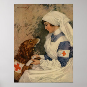 War Nurse with Golden Retriever 1917 WW1 Poster