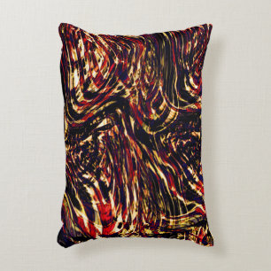 War of gold ribbons against red, black background decorative cushion