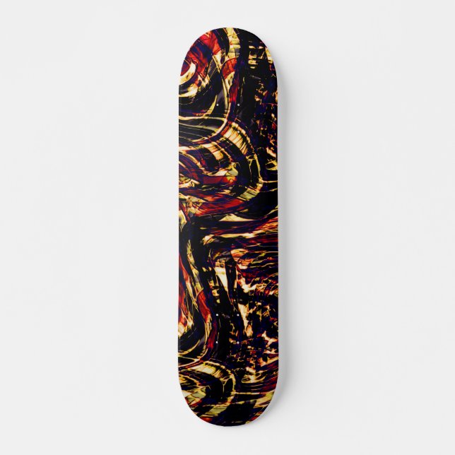 War of golden ribbons against red, in dark fund skateboard (Front)