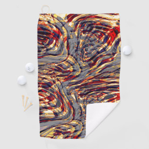 War of orange ribbons against red, over grey fund golf towel