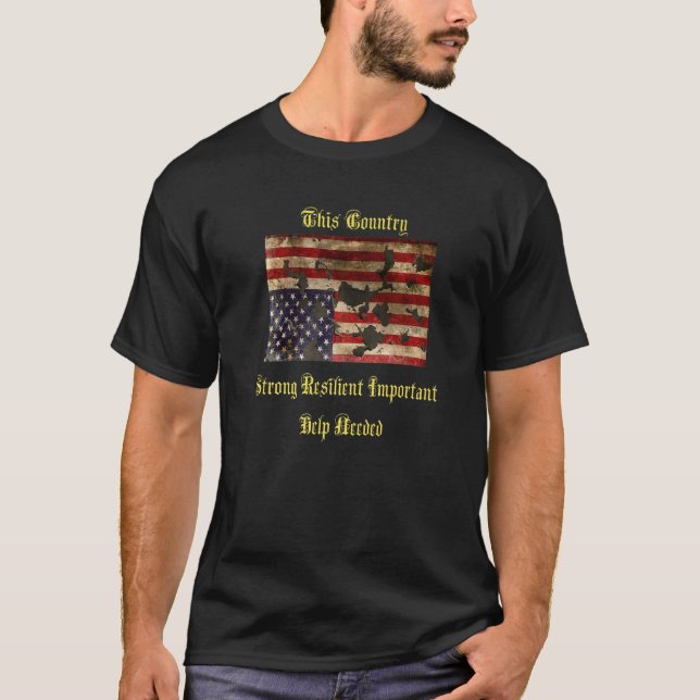 War Torn American Flag Distress Upside Down T-Shirt (Front)