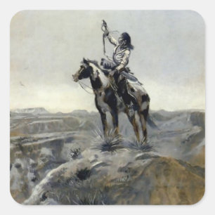 “War” Western Painting by Charles M Russell Square Sticker