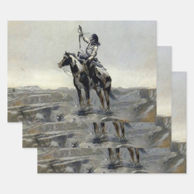 “War” Western Painting by Charles M Russell Wrapping Paper Sheet (Set)
