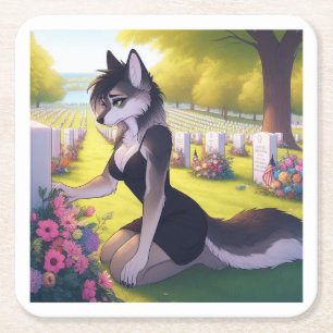 War Widow Wolf Square Paper Coaster