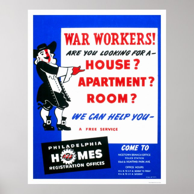 War Workers Philadelphia 1942 WPA Poster (Front)
