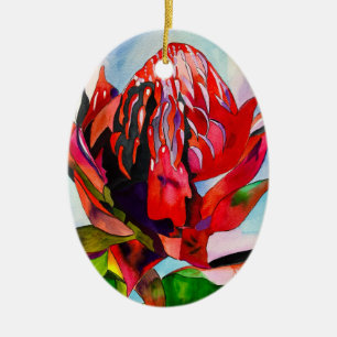 Waratah Australian native flower watercolor Ceramic Tree Decoration