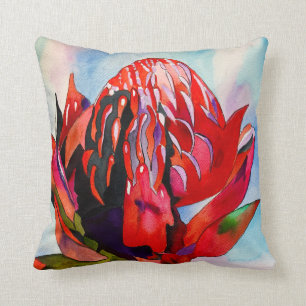 Waratah Australian native flower watercolor Cushion