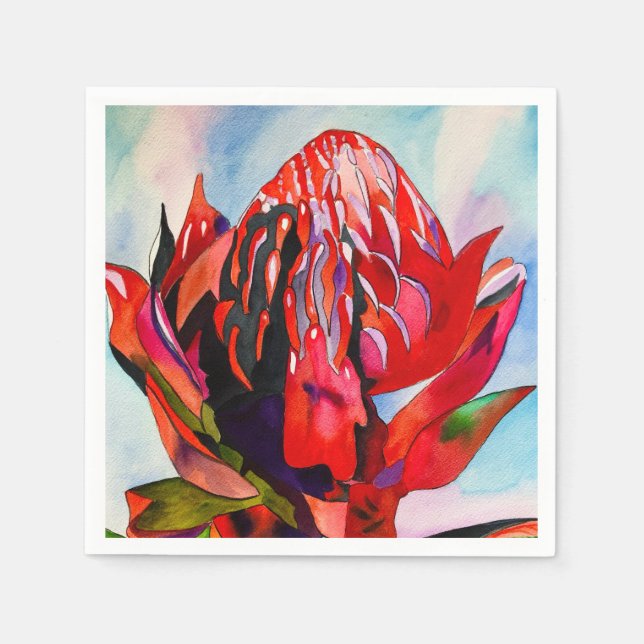 Waratah Australian native flower watercolor Napkin (Front)