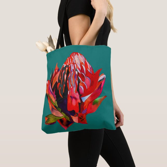 Waratah Australian native flower watercolor Tote Bag (Close Up)