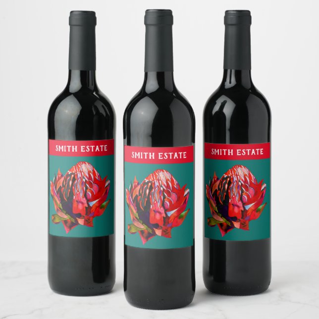 Waratah Australian native flower watercolor Wine Label (Bottles)
