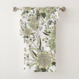 Waratah & Gumnut Eucalyptus - Green And White Bath Towel Set