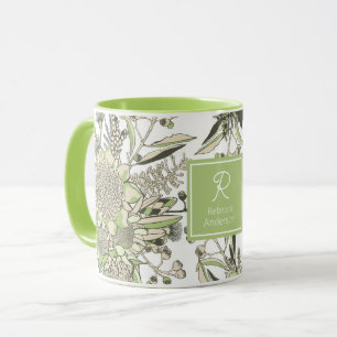 Waratah & Gumnut Eucalyptus - Green And White Mug