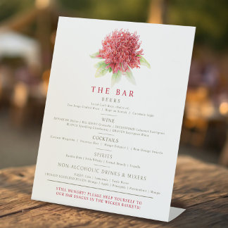 Waratah red floral watercolor wedding bar pedestal sign