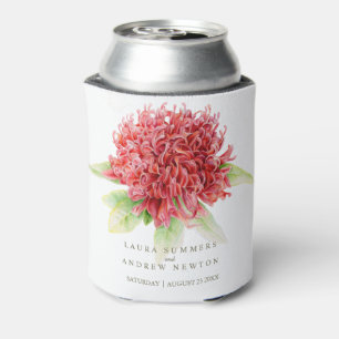 Waratah Wedding Botanical Watercolor red and green Can Cooler
