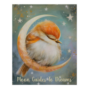 Warbler bird baby sleeping on Moon Poster