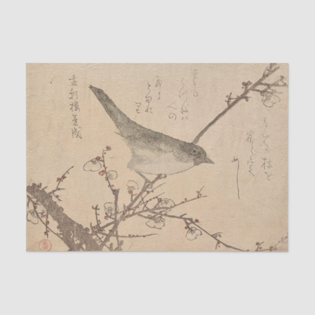 Warbler on Plum Branch by Kubo Shunman Tissue Paper (Front)