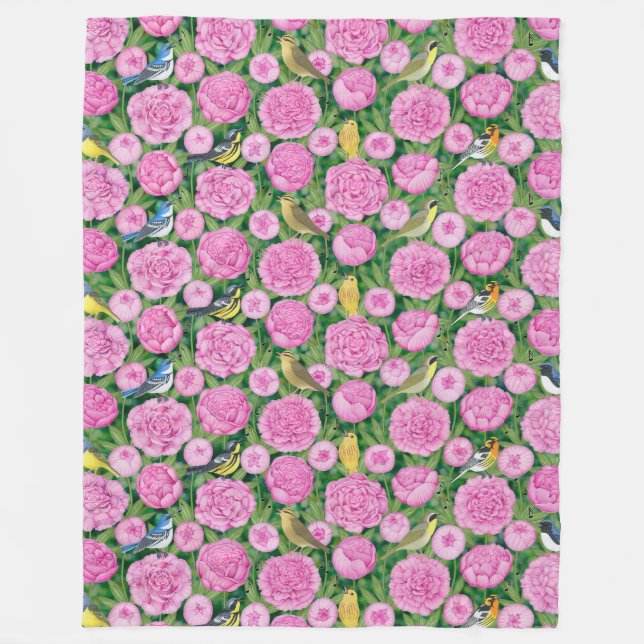 warblers and peonies fleece blanket (Front)