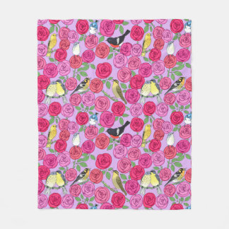 warblers and roses on lavender Fleece Blanket