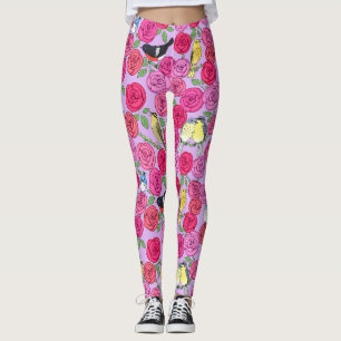 warblers and roses on lavender Fleece Blanket Leggings