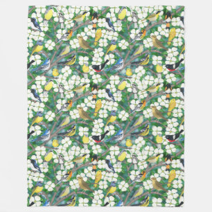 warblers in the flowering dogwood fleece blanket