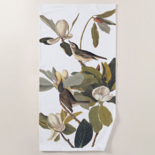 Warbling Flycatcher Kingbirds Vintage Audubon art Beach Towel