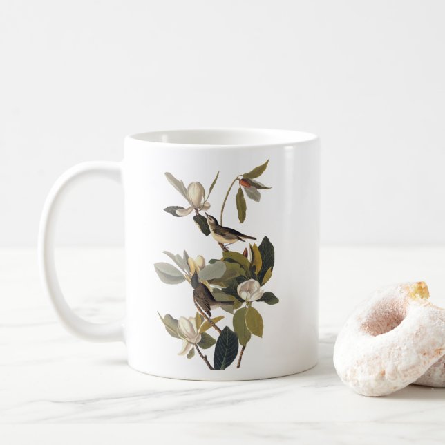 Warbling Flycatcher Kingbirds Vintage Audubon Coffee Mug (With Donut)