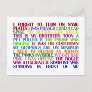 Warcraft Raid Excuses Postcard