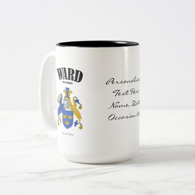 Ward Family Crest, Translation & Meaning Two-Tone Coffee Mug (Front Left)