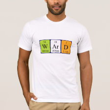 Shirt featuring the name Ward spelled out in symbols of the chemical elements