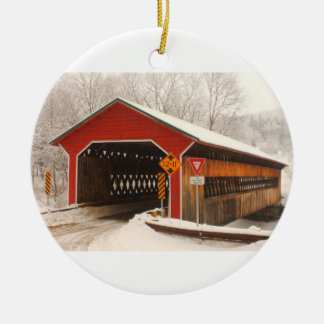 Ware Gilbertville Covered Bridge Winter Ceramic Tree Decoration