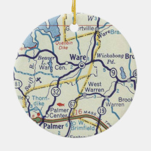 Ware MA Vintage Map Ceramic Tree Decoration