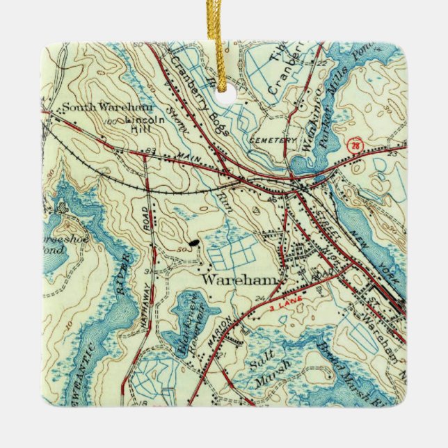 Wareham MA Vintage Map Ceramic Ornament (Front)