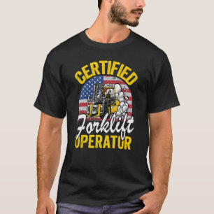 Warehouse American Flag Forklift Certified Forklif T-Shirt
