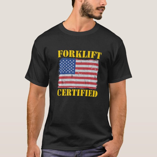 Warehouse American Flag Forklift Operator Forklift T-Shirt (Front)