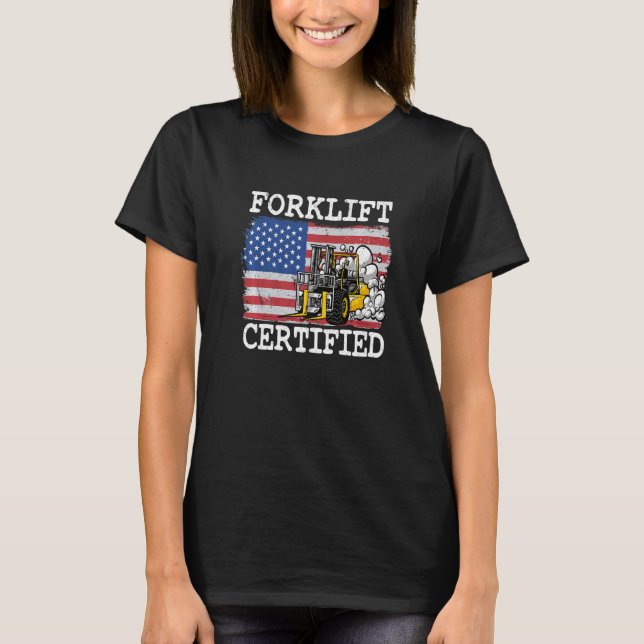 Warehouse American Flag Forklift Operator Forklift T-Shirt (Front)