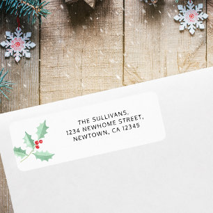 Warercolor Holly Return Address Label
