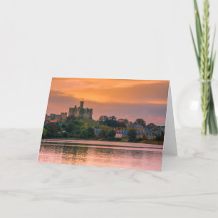 Warkworth Village and Castle at sunset Card