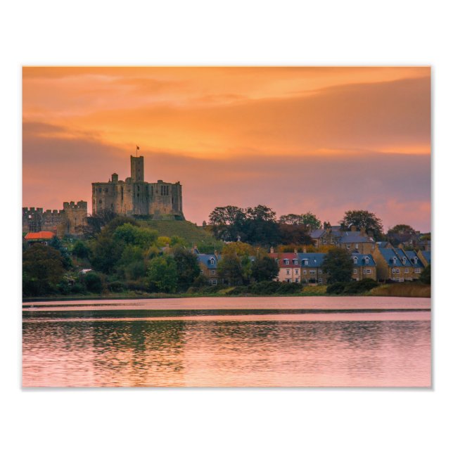 Warkworth Village and Castle at sunset Photo Print (Front)
