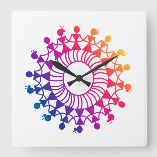 WARLI ART DESIGN SQUARE WALL CLOCK (Front)