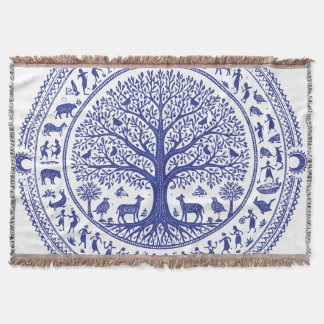 Warli Art Indian Tribal Illustration | Minimalist  Throw Blanket