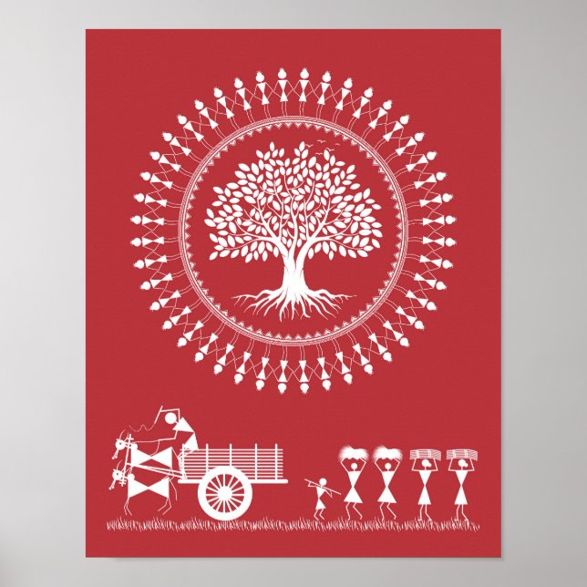 Warli Harmony: Tree of Life and Rural Bliss Poster (Front)