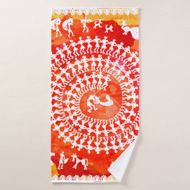 Warli painting - hand drawn traditional the ancien bath towel (Bath Towel)