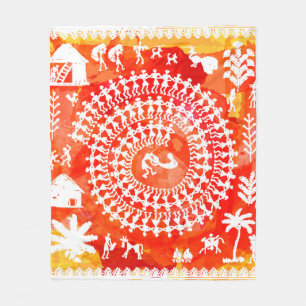 Warli painting - hand drawn traditional the ancien fleece blanket